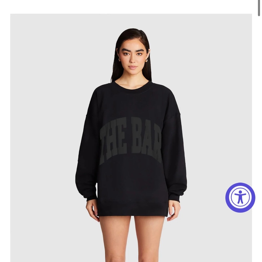 NWT NEVER WORN, BLACK “THE BAR” VARSITY SWEATSHIRT SIZE L